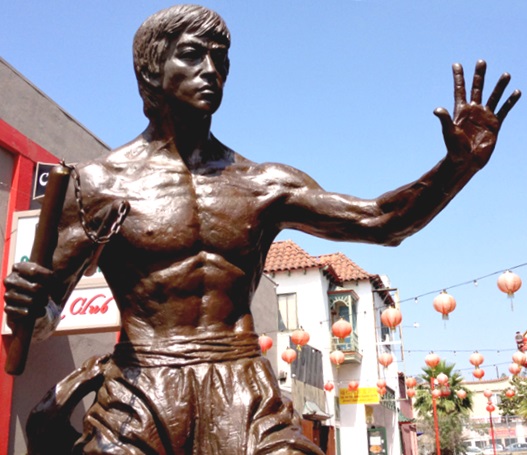 The bronze statue of Bruce Lee in Los Angeles Chinatown.